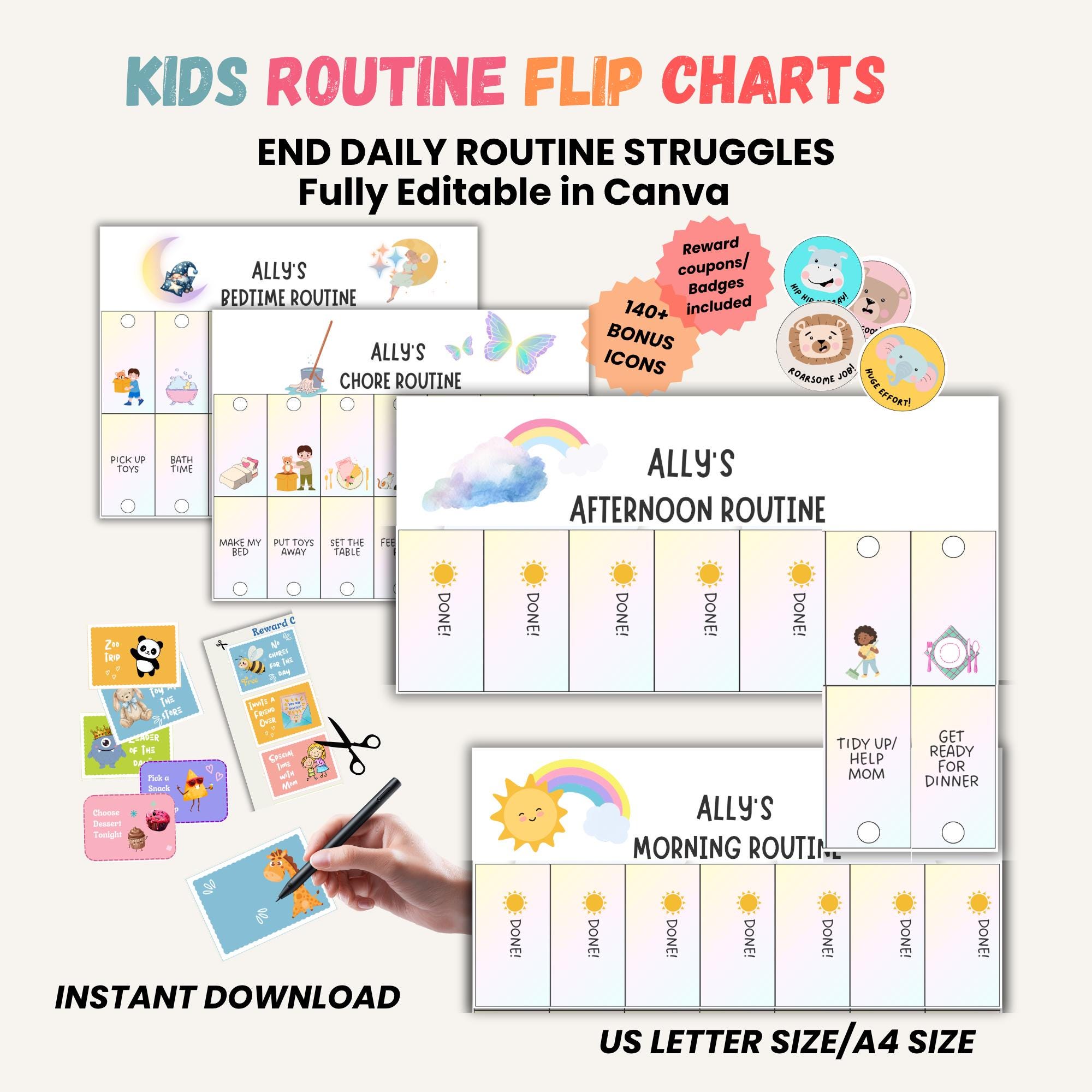 Kids Routine Flip Charts Printable, Editable Visual Schedule, Morning ...