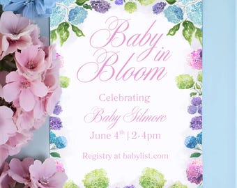 Baby in Bloom Invitation Template | Editable Canva Baby Shower Invite | Floral Spring Hydrangea Printable | Instant Download