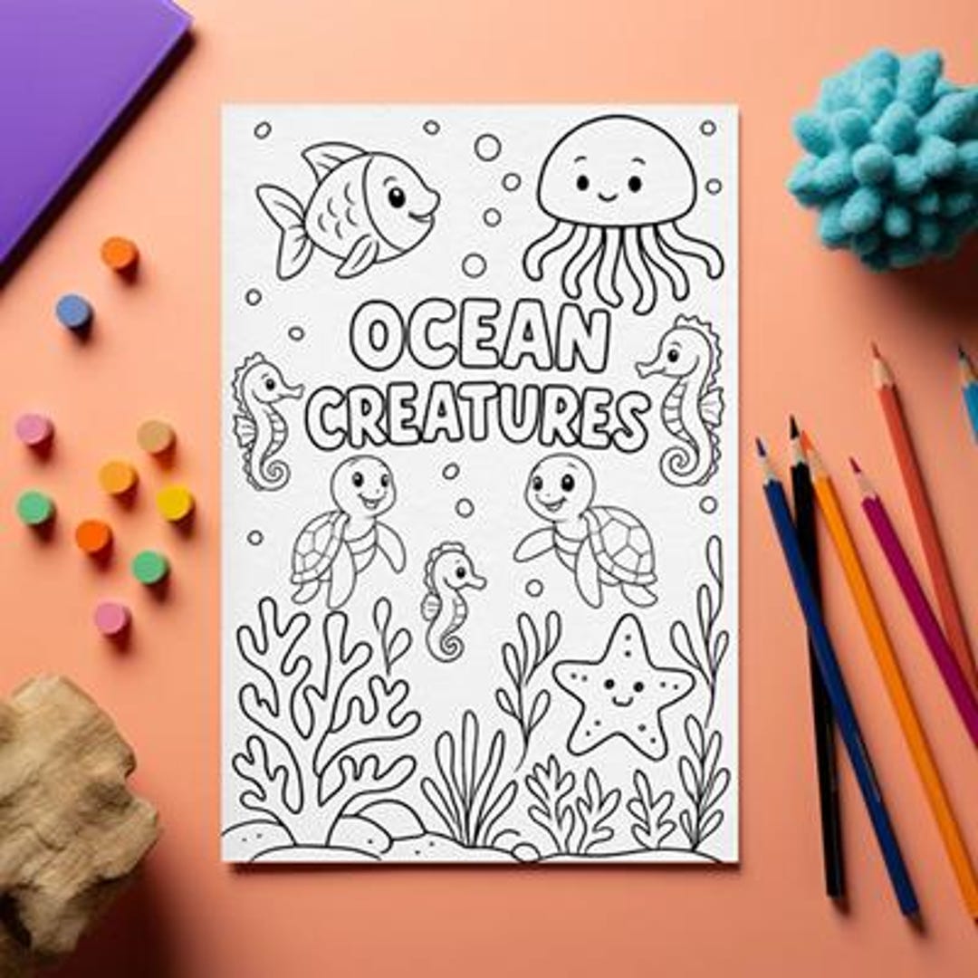 Ocean Creatures Coloring Book for Kids Printable |cute Sea Animals ...