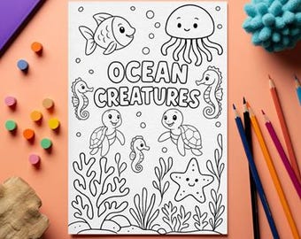 Ocean Creatures Coloring Book for Kids Printable |Cute Sea Animals Coloring Pages | Under the Sea Activity Book | Kawaii Ocean Animals PDF