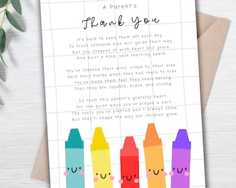 Parent Thank You Card Printable | Appreciation Card from Parents | Teacher Thank You Card | End of Year Gift | Teacher Appreciation |