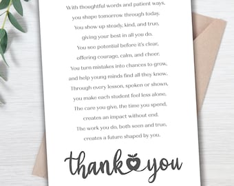 Teacher Appreciation Week Printable Card | Last Minute Teacher Gift | Instant Download Thank You Card for Teacher | End of Year Gift Poem |