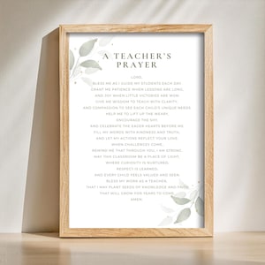 Teacher’s Prayer Printable Christian Wall Art for Teachers Classroom Prayer Poster, Teacher School Year Blessing, Christian Teacher Gift