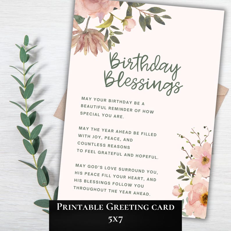 Printable Birthday Blessing Card | Christian Birthday Blessing Digital ...