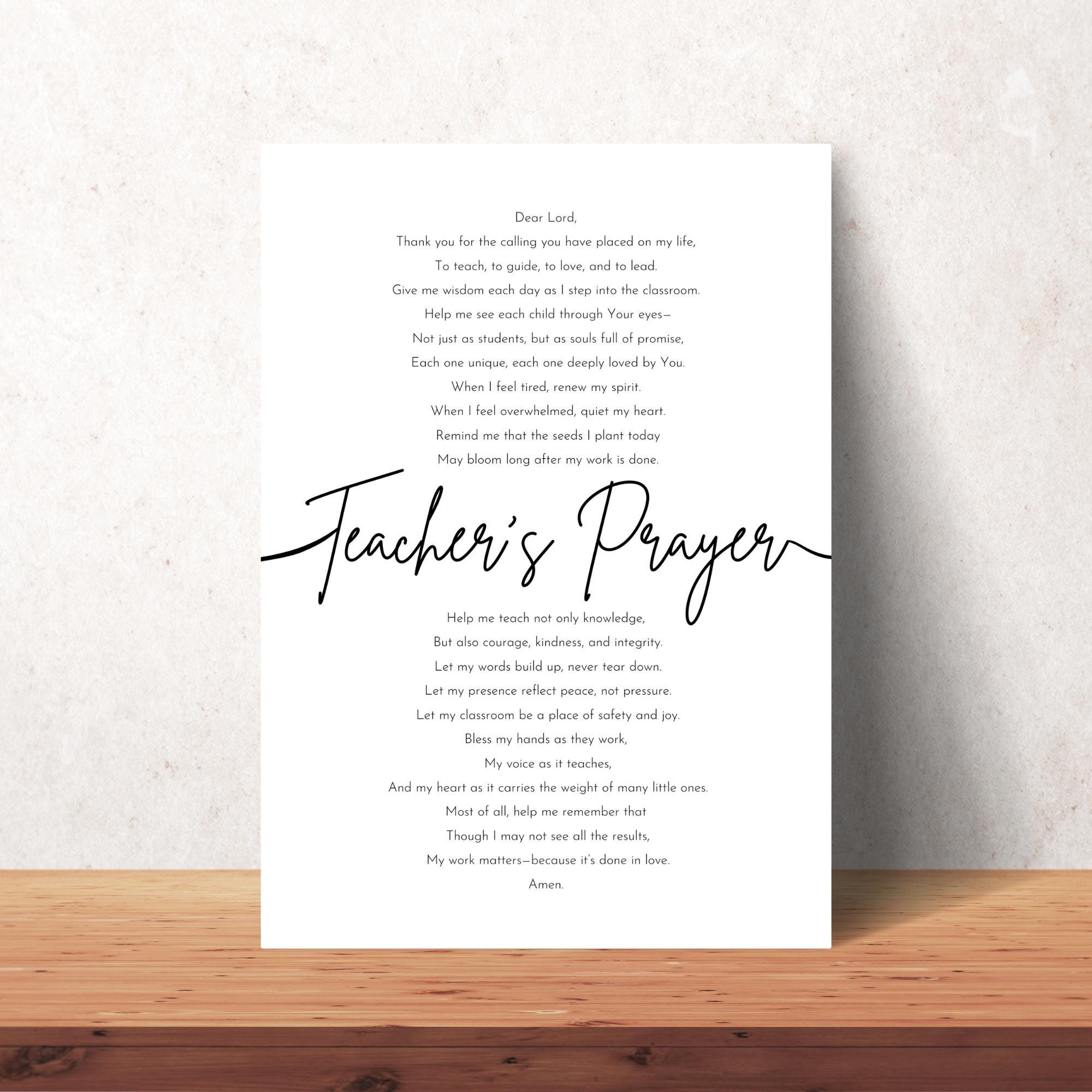 Teacher Prayer Printable Christian Teacher Gift Prayer for Teacher Wall ...