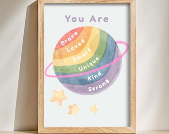 Positive Affirmations Wall Art, Kids Affirmation Poster, Classroom Affirmation Printable, Daily Affirmations Poster, You Are Affirmations