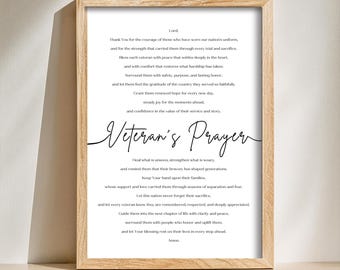 Oración para veteranos (imprimible) / Regalo del Día de los Veteranos / Oración por los veteranos / Gracias, veterano / Tarjeta del Día de los Veteranos / Regalo de jubilación militar