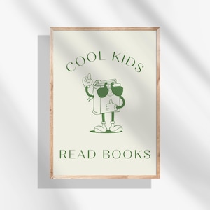 Cool Kids Read Books Wall Art Printable, Retro Book Character Poster for Kids Room, Classroom or Library Reading Digital Download Decor
