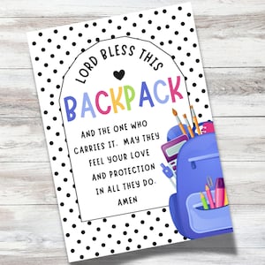 Printable Backpack Blessing Tags, First Day of School Prayer Bag Tags, Sunday School Christian Ministry Student Gift, Prayer Card for Kids