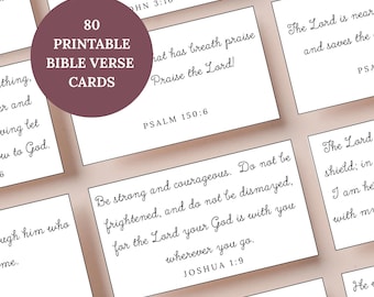 80 tarjetas de versículos bíblicos imprimibles / Tarjetas de las Escrituras imprimibles / Descargas de versículos bíblicos / Tarjetas de oración / Versículos bíblicos en PDF / Mini tarjetas de las Escrituras