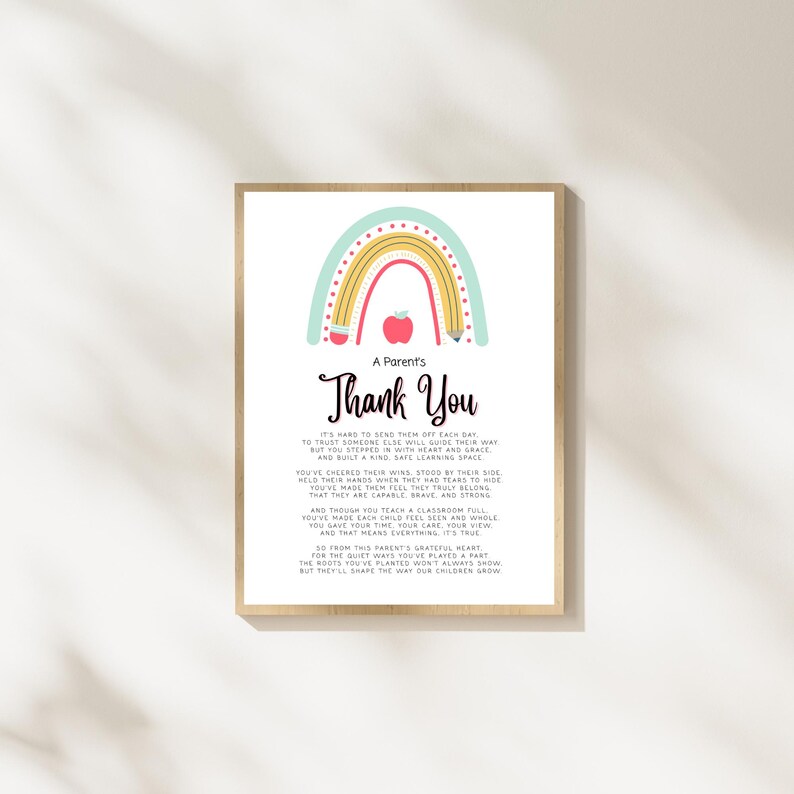 Teacher Thank You From Parent Printable | End of Year Teacher ...