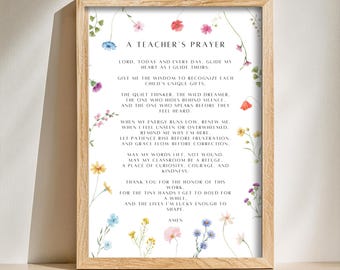 A Teacher's Prayer Printable Digital Download, Teacher Blessing, Christian Gift for Teacher Appreciation