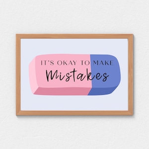 It&#39;s Okay To Make Mistakes Classroom Wall Art Printable Motivational Teacher Poster Encouragement Quote for School Playroom Decor