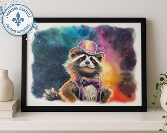 Raccoon Art Print | Colorful Animal Wall Decor | Whimsical Raccoon Illustration | Unique Gift