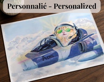 Watercolor Animal Placemat · Custom Pet Portrait Table Decor · Cat Dog Lover Gift · Linen Look · Made in Canada · Set of 4