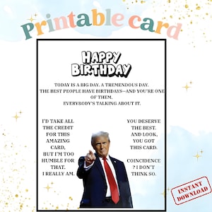 PRINTABLE Sarcastic Trump Cartoon Birthday Card | Funny Trump Parody Greeting | Humorous Political Birthday Card | Unique Trump Birthday PNG