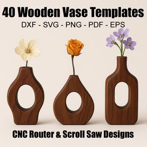 Sjablonen voor houten minivaasjes, CNC-freesontwerpen voor figuurzagen (digitale download)