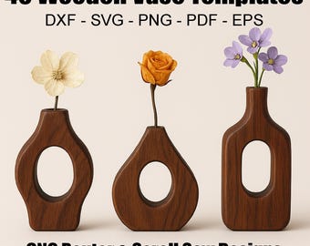 Plantillas para mini jarrones de madera, diseños para sierra de calar CNC (descarga digital)