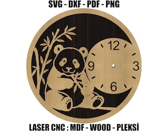 Panda wandklok ontwerp voor lasersnijden