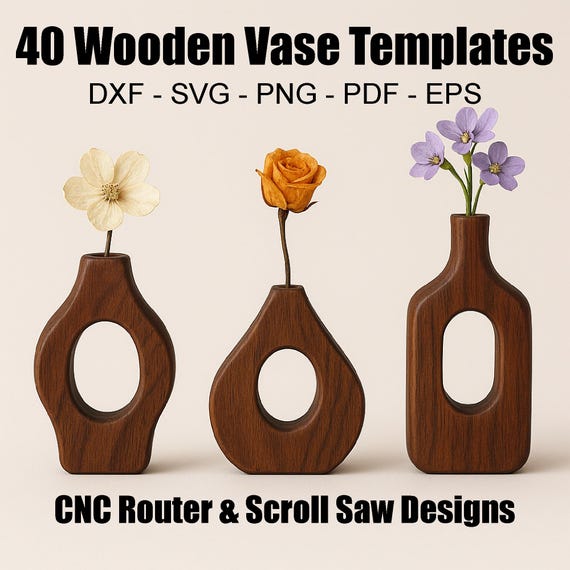 Mini Wooden Vase Templates, CNC Router Scroll Saw Designs (Digital Download)