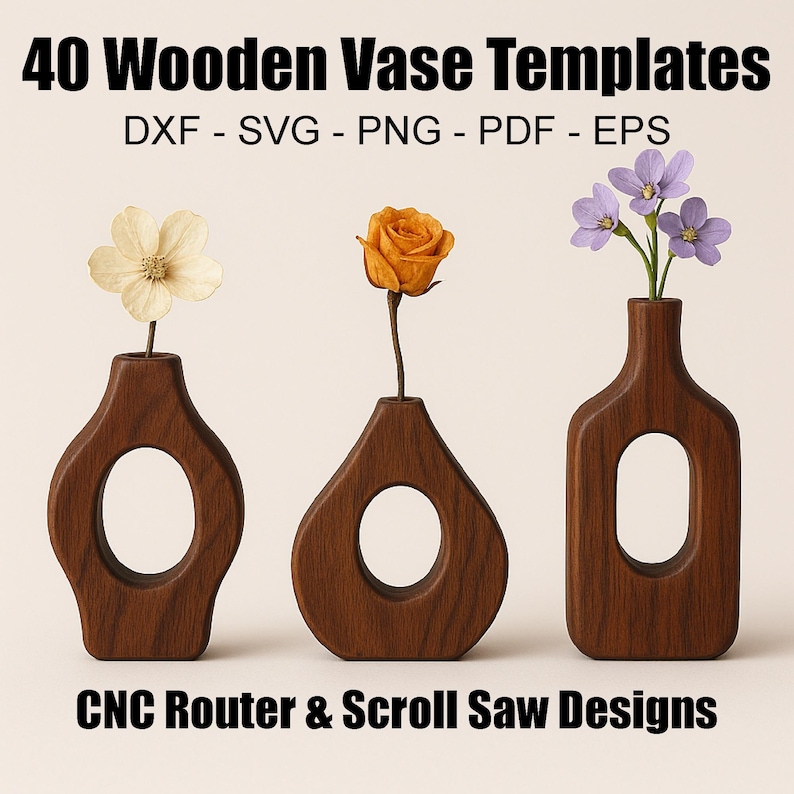 CNC routed walnut mini vase for dried flowers - DXF file for thick wood
