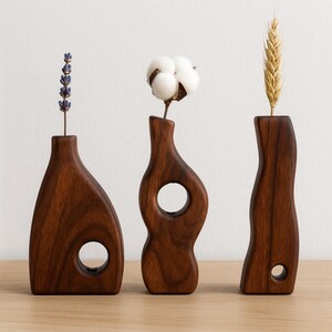 CNC routed walnut mini vase for dried flowers - DXF file for thick wood