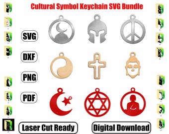 Sleutelhangerset met religieuze en culturele thema's – 30 lasergesneden ontwerpen