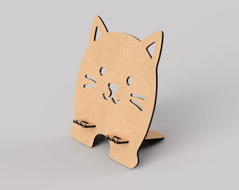 Tablethouder met kattenmotief, geschikt voor lasersnijden