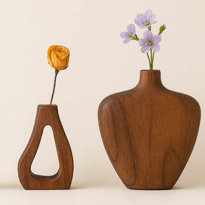 CNC routed walnut mini vase for dried flowers - DXF file for thick wood