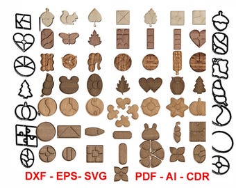 Sjabloon 50 hapjesplaat en kom - CNC-router, handfrees, compatibel met gravures - svg, dxf, al, eps, cdr, pdf-bestanden