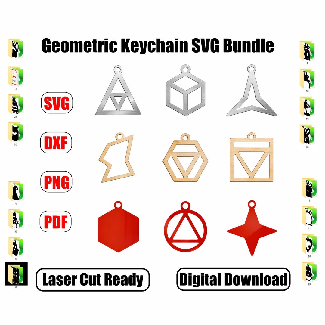 Geometric Keychains Geometric Keychain SVG Bundle, 50 Shape Designs, Laser Cut Files ...