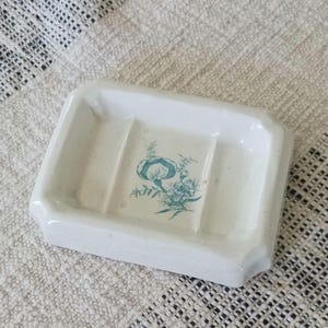 Vintage Teal Floral Transferware Ironstone Soap Dish