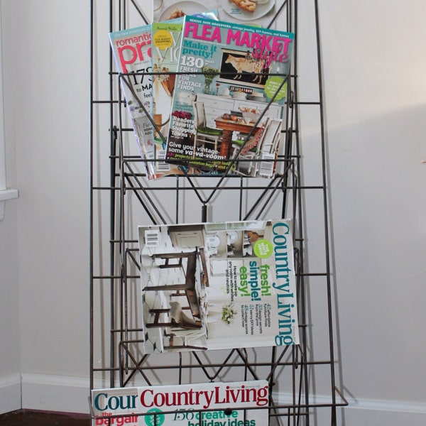 Vintage Wire Folding Magazine Newspaper Stand Rack