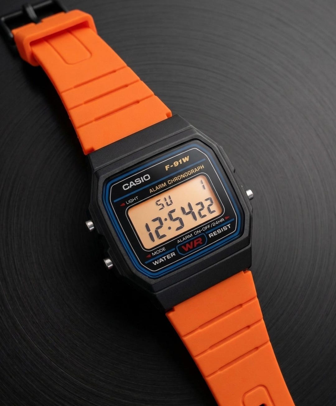Custom Casio F91W Digital Watch: Orange Strap, Display & LED - Etsy