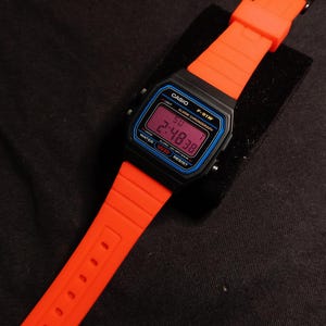 Custom &#39;Fire&#39; Casio F91W Digital Watch - Red strap with pink red display and red LED backlight