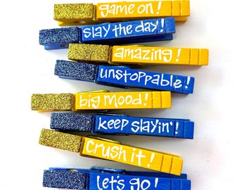 Hand Painted Cheerleading Clothespin Magnets: Set of 8 Glitter Spirit Clips