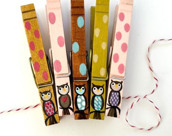 OWL CLOTHESPINS hand painted magnets cute classroom clothespin hostess gift chip clip place card holder owl party favor owl baby shower