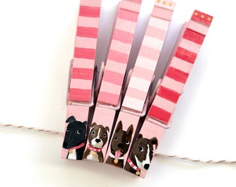 DOG CLOTHESPINS wooden clothespin dog party favor hand painted dog magnet veterinarian gift dog sitter gift dog chip clips dog breeds