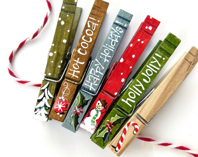 Christmas Clothespin Snowman Holly Jolly Candy Cane Hot Cocoa Hand