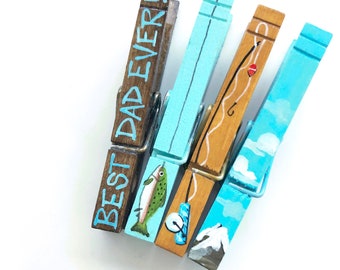 fathers day fishing gift best dad ever dad clothespin painted magnet fishing pole trout fishing Dad chip clip gift for fishing Dad