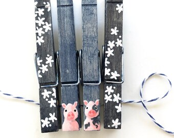 PIG CLOTHESPINS painted clothespins piggie magnets farm party theme barnyard friends farm animal classroom kids art clips pig themed