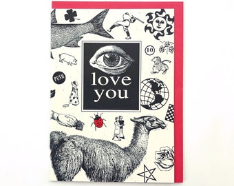 EYE LOVE YOU greeting card I love you black and white whimsical Anniversary card friendship card recycled paper eyeball Valentine card