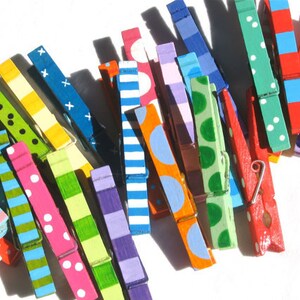 PAINTED CLOTHESPINS Colorful Patterns Hand Painted Stripes Polka Dots ...