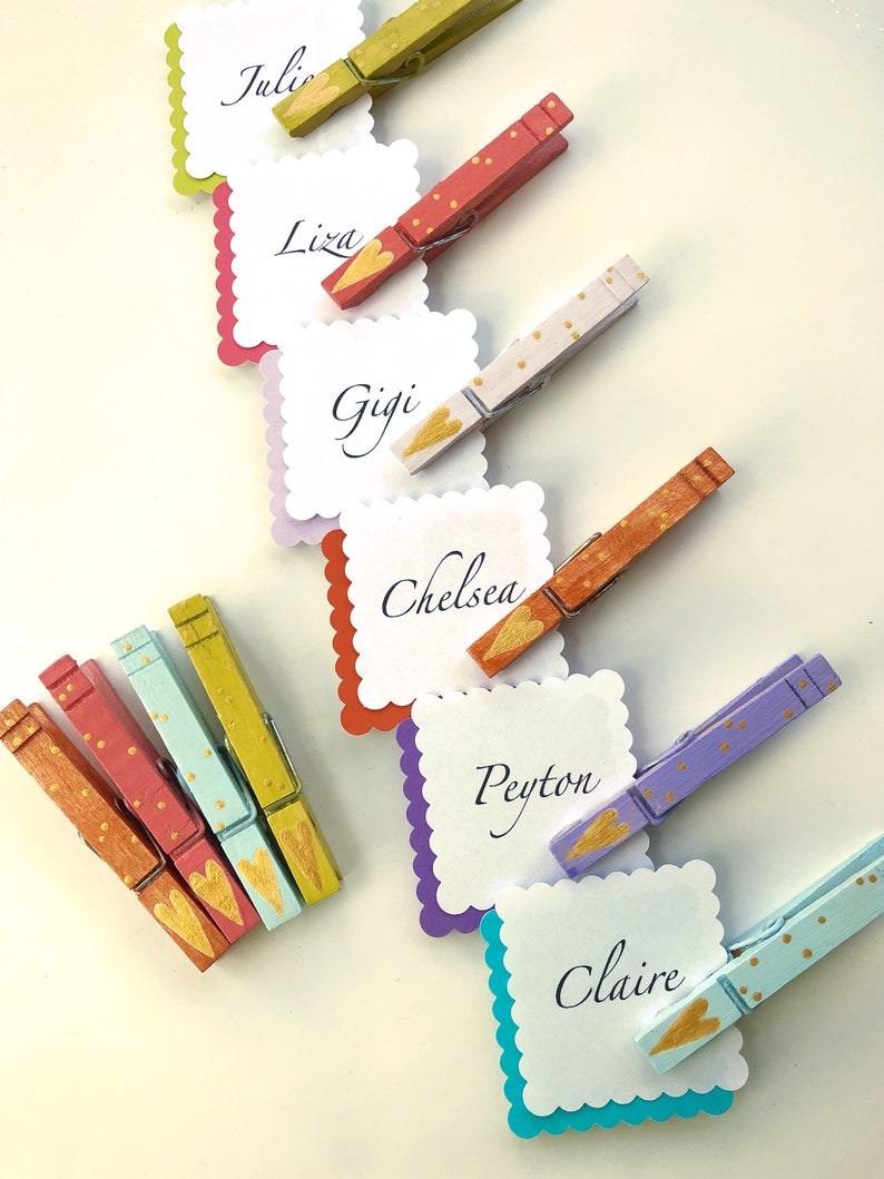 WEDDING CLOTHESPINS Hand Painted Peg Gold Heart Etsy