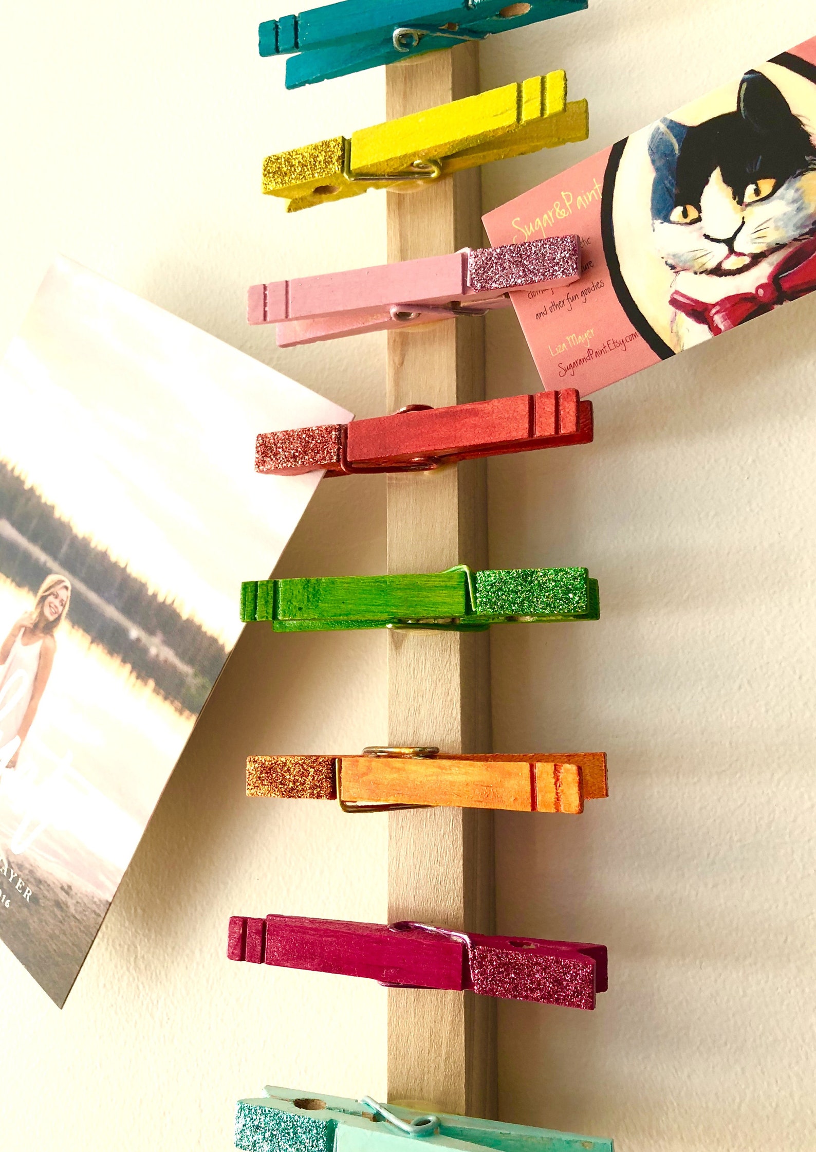 CLOTHESPIN WALL HANGING Hand Painted Glitter Clothespin Photo Etsy
