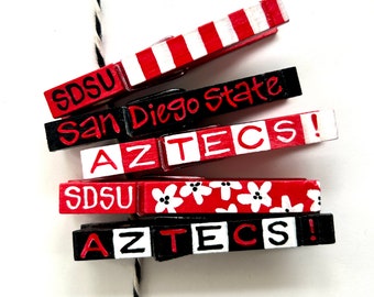 SDSU CLOTHESPINS red and black aztecs hand painted magnets college chip clips college magnets San Diego State University dorm gift