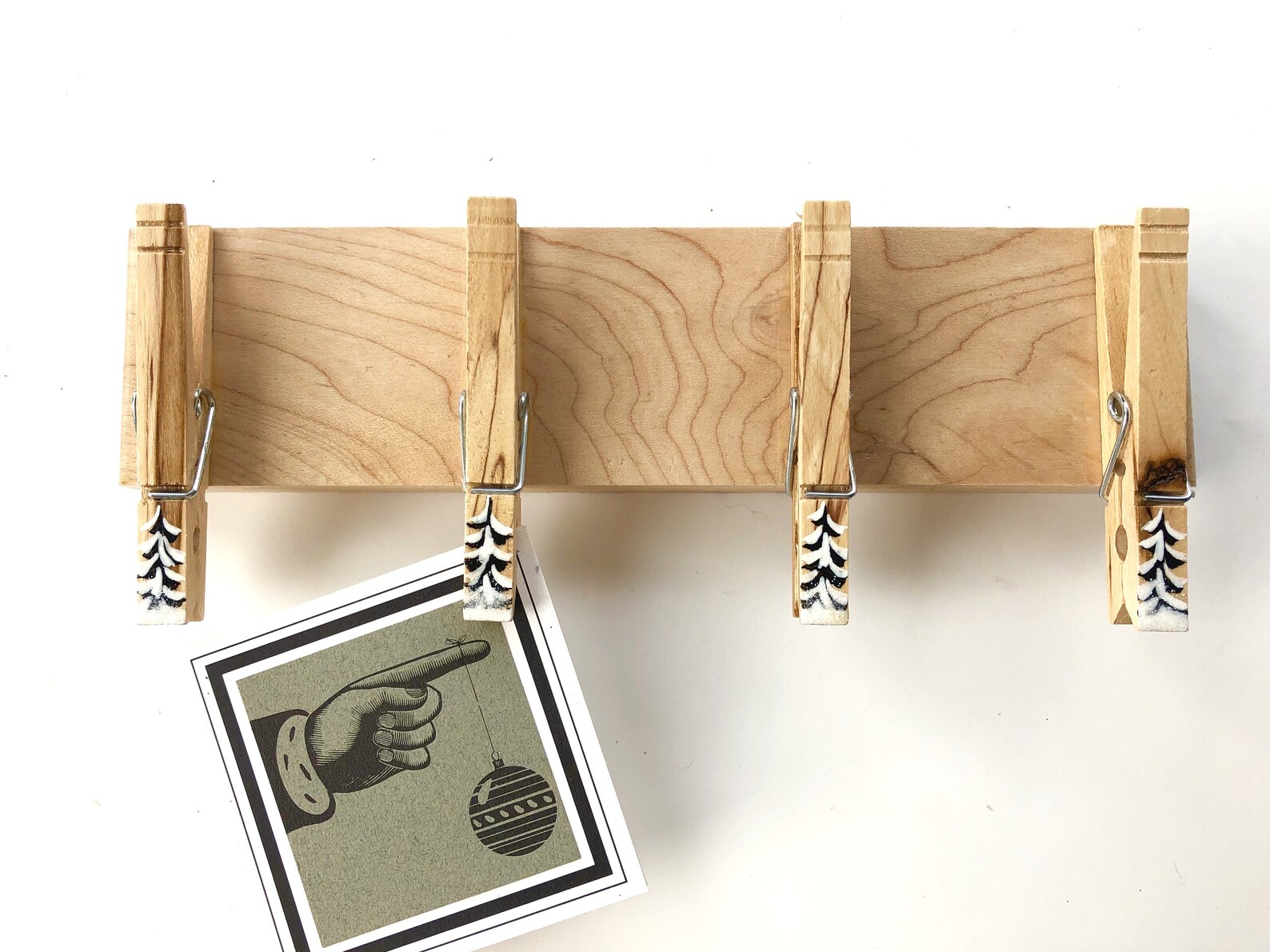 Winter Trees Clothespin Rack Painted Wooden Organizer Rack Etsy