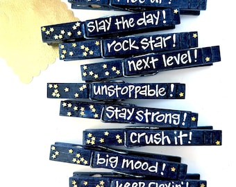 Hand Painted Cheerleading Clothespins: Gold Star Magnets, Set of 9