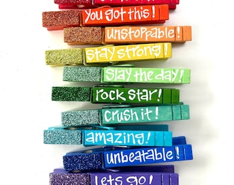 Hand Painted Cheerleading Clothespin Magnets: Glitter Cheer Pins, Set of 10