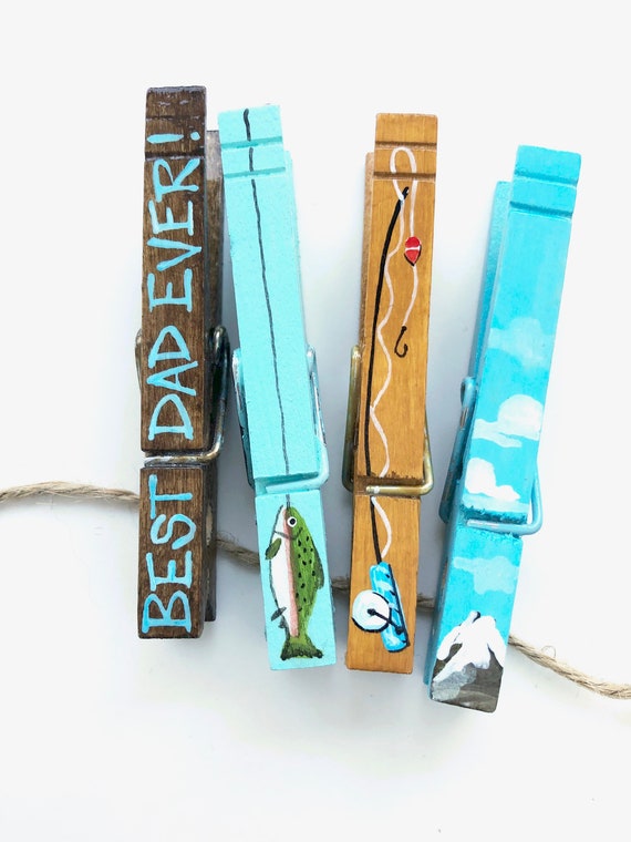 Fathers Day Fishing Gift Best Dad Ever Dad Clothespin Painted Magnet  Fishing Pole Trout Fishing Dad Chip Clip Gift for Fishing Dad 
